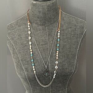 Beaded Multi-Layer Necklace with Pendant